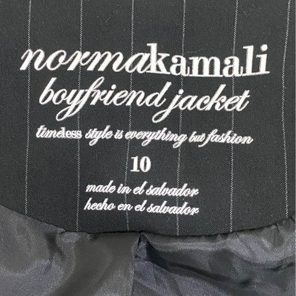 Norma Kamali Boyfriend Jacket Black Pinstripe Blazer Sz 10 - Picture 7 of 10